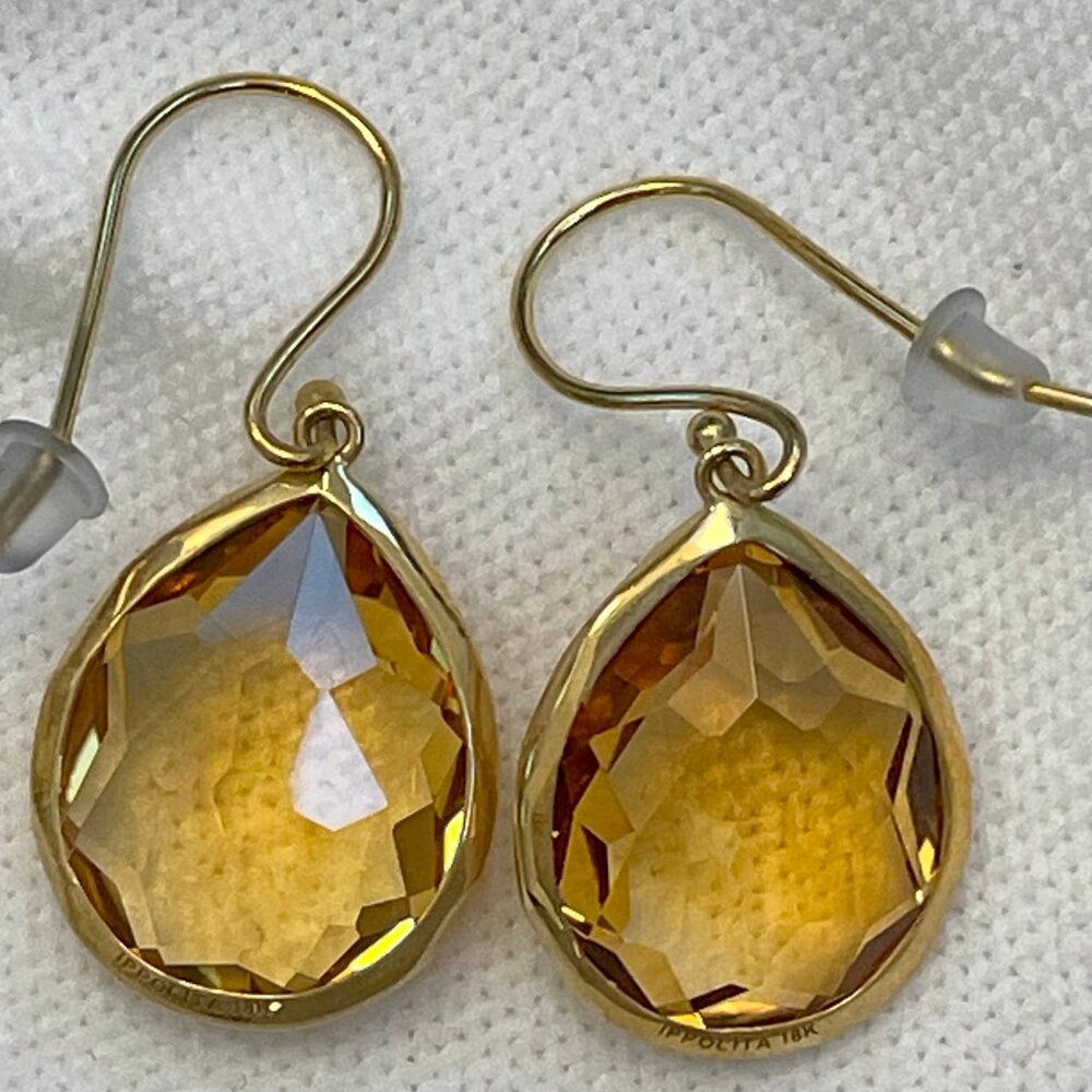 NWOT $2095 Ippolita Rock Candy Citrine 18K Yellow Gold  Medium Teardrop Earrings - Picture 2 of 3